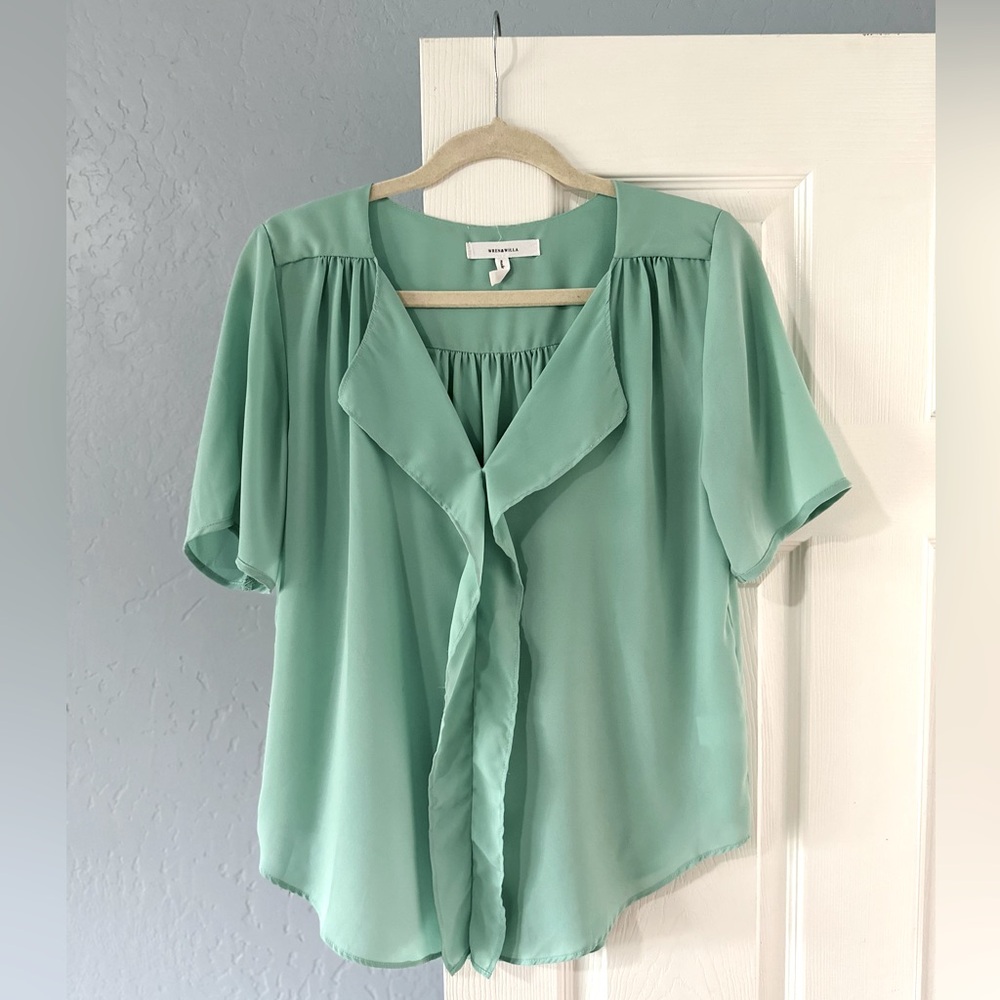 Wren & Willa, Mina Flutter Neckline, Blouse, Size Large